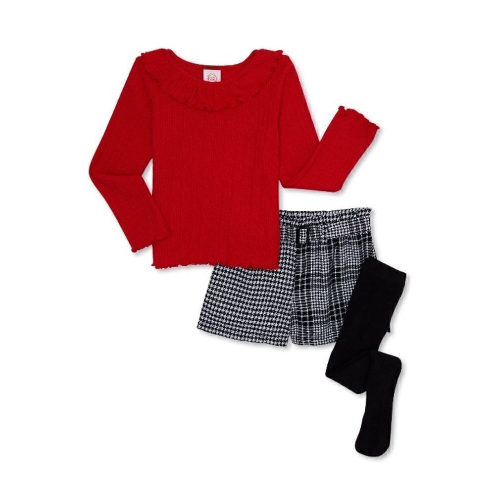 Toddler Girls Comfy Cute Ruffle Top, Shorts and Tights, 3-Piece Set, Size 5T